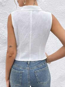 SHEIN Essnce Solid Wrap Detail Lapel Neck Sleeveless Blouse - White - View 2