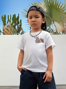 SHEIN 年轻男孩可爱舒适休闲卡通鳄鱼印花短袖上衣