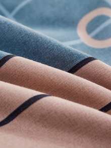 Letter & Plaid Pattern Duvet Cover Set Without Filler - Multicolor - View 4