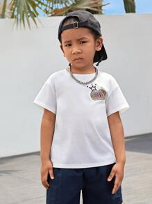 SHEIN 年轻男孩可爱舒适休闲卡通鳄鱼印花短袖上衣