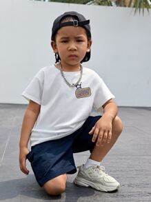 SHEIN 年轻男孩可爱舒适休闲卡通鳄鱼印花短袖上衣