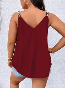 Calvaya Plus Contrast Letter Tape Cami Top - Burgundy - View 2