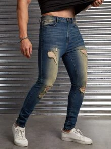 Manfinity 男士破洞緊身牛仔褲
