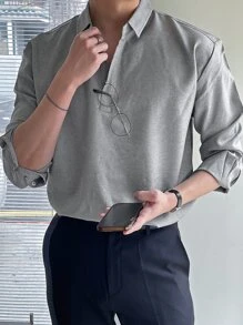 DAZY Hombres Camisa unicolor de hombros caídos - Gris - Ver 1