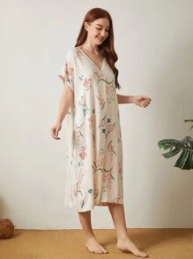 印花蝙蝠袖睡裙 - 彩色 - 查看 4