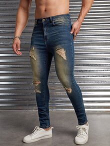 Manfinity 男士破洞緊身牛仔褲