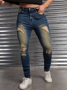 Manfinity 男士破洞緊身牛仔褲