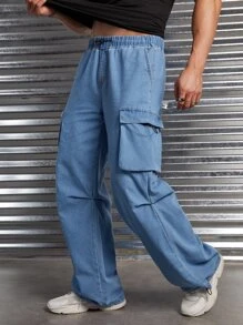 Manfinity RebelGame Men Flap Pocket Side Cargo Jeans - Light Wash - View 1