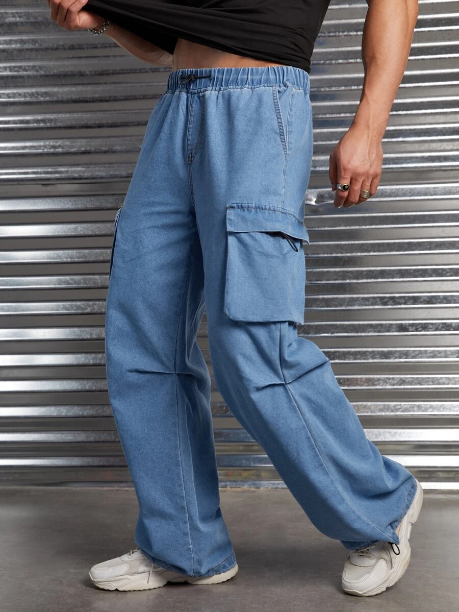 Manfinity RebelGame Men Flap Pocket Side Cargo Jeans - Light Wash - View 1