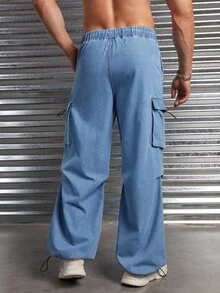 Manfinity RebelGame Men Flap Pocket Side Cargo Jeans - Light Wash - View 2