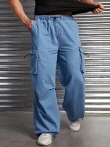 Manfinity RebelGame Men Flap Pocket Side Cargo Jeans - Light Wash - View 3