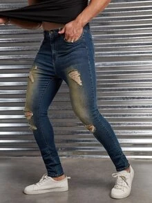 Manfinity 男士破洞緊身牛仔褲