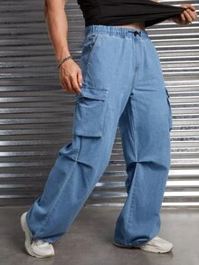 Manfinity RebelGame Men Flap Pocket Side Cargo Jeans - Light Wash - View 4