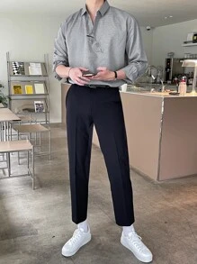 DAZY Hombres Camisa unicolor de hombros caídos - Gris - Ver 4