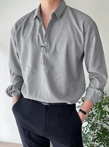 DAZY Hombres Camisa unicolor de hombros caídos - Gris - Ver 5