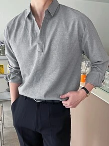 DAZY Hombres Camisa unicolor de hombros caídos - Gris - Ver 6