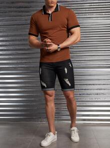 GENTILAND Men Cotton Ripped Roll Up Hem Denim Shorts - Black - View 7