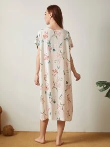 印花蝙蝠袖睡裙 - 彩色 - 查看 2