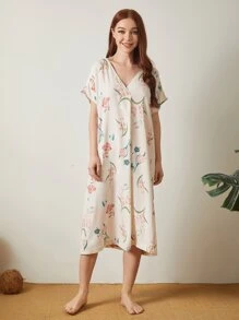 印花蝙蝠袖睡裙 - 彩色 - 查看 3