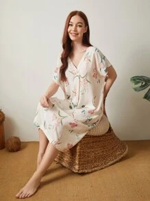 印花蝙蝠袖睡裙 - 彩色 - 查看 6