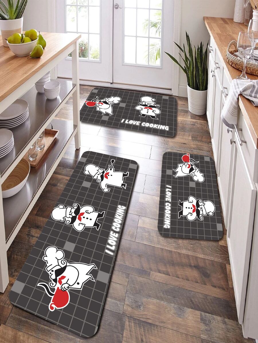1pc Cartoon Chef Pattern Anti-slip Kitchen Mat - Multicolor - View 1