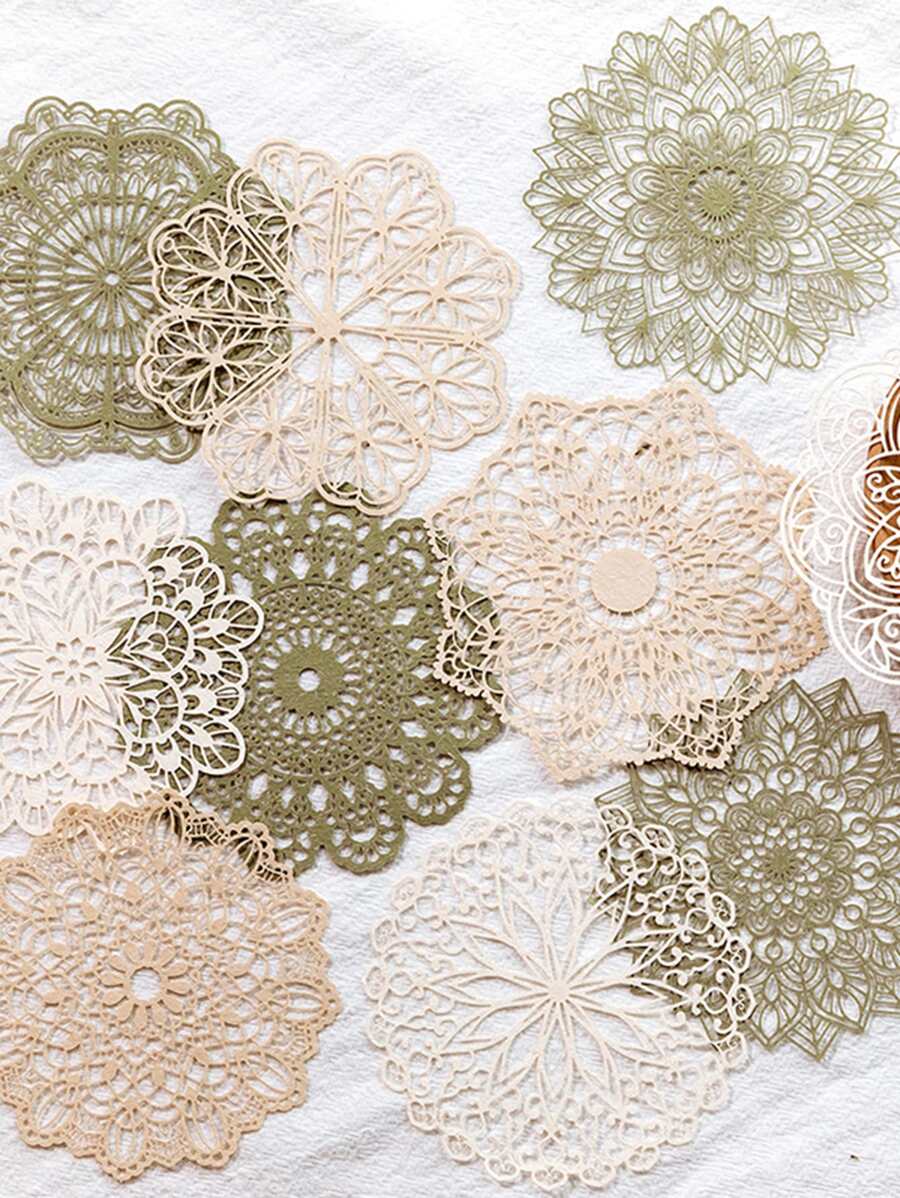 10pcs Hollow Out Flower Design Decorative Craft Paper - Multicolor - View 1