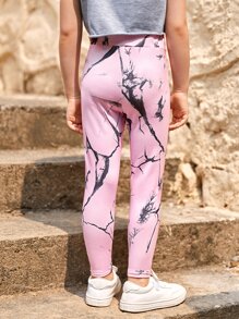 SHEIN 小女童大理石圖案緊身打底褲