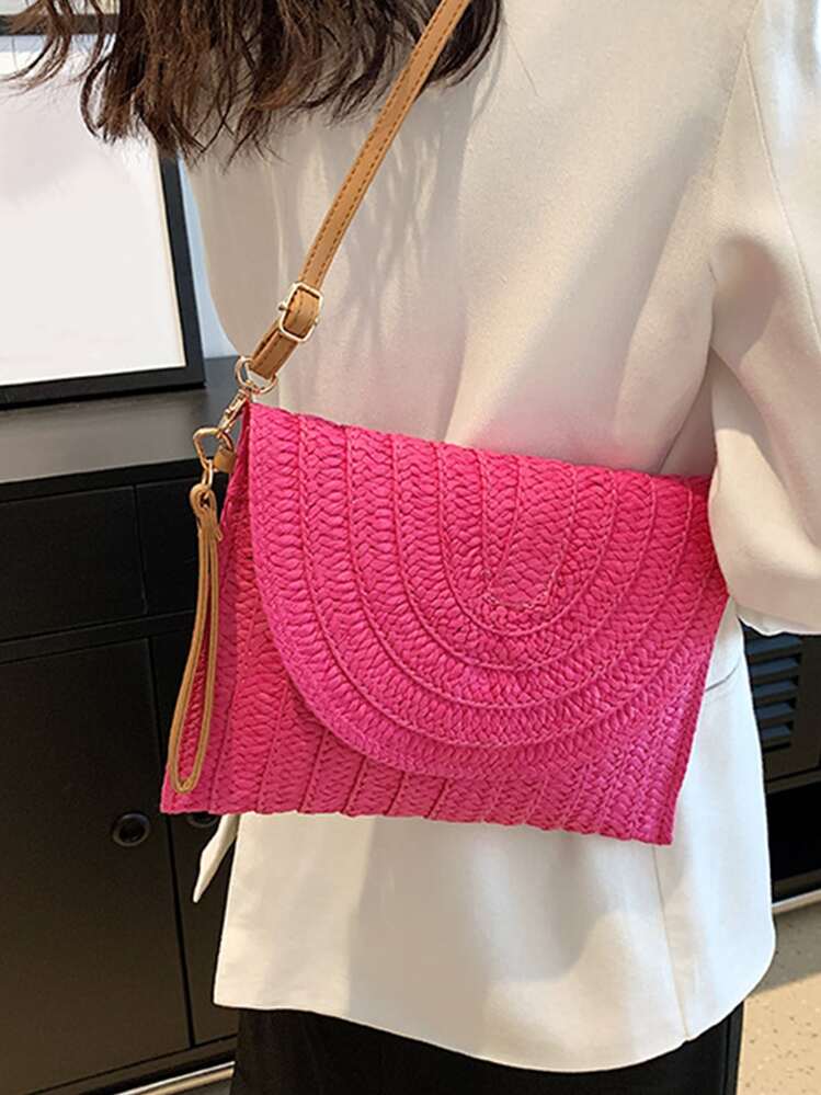 Yogodlns Neon Pink Straw Bag Paper Funky,Perfect For Summer Beach Travel Vacation - Hot Pink - View 7