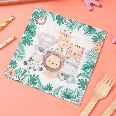 20入組動物印花一次性餐巾