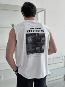 DAZY Men Cotton Slogan Graphic Tank Top - White - View 1