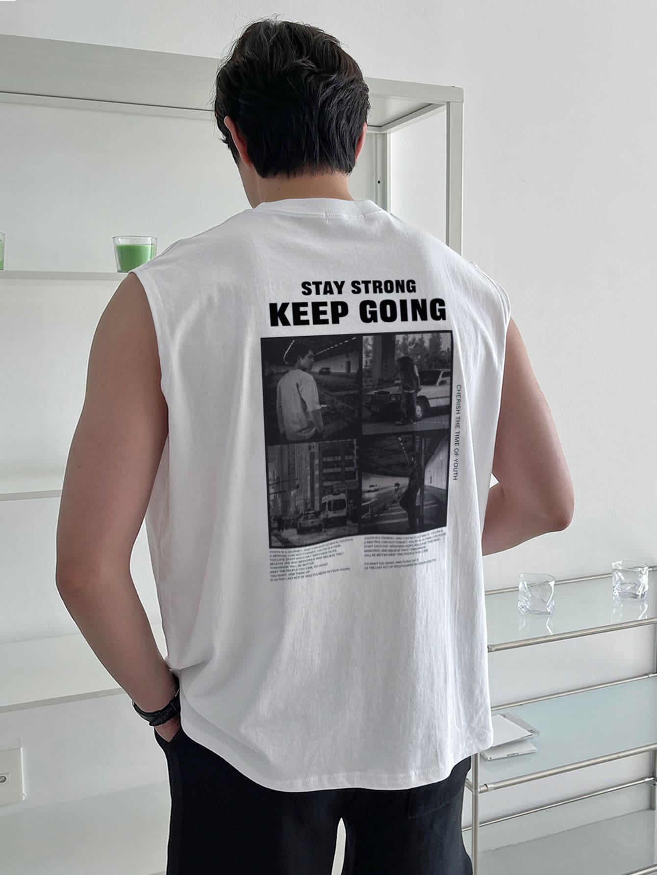 DAZY Men Cotton Slogan Graphic Tank Top - White - View 1