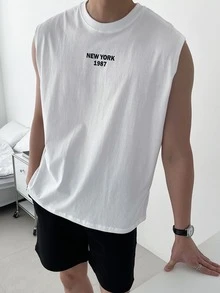 DAZY Men Cotton Slogan Graphic Tank Top - White - View 2