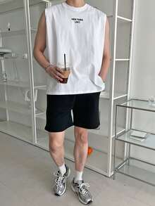 DAZY Men Cotton Slogan Graphic Tank Top - White - View 3