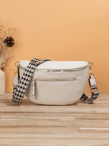 Túi đeo chéo Sọc ca rô Có thể điều chỉnh được Đúng mốt - Màu be - Xem 1