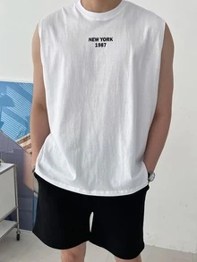 DAZY Men Cotton Slogan Graphic Tank Top - White - View 4