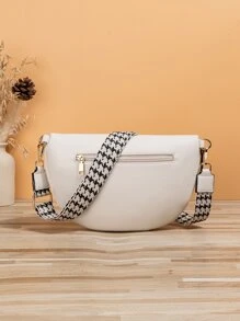 Túi đeo chéo Sọc ca rô Có thể điều chỉnh được Đúng mốt - Màu be - Xem 2