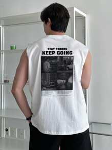 DAZY Men Cotton Slogan Graphic Tank Top - White - View 5