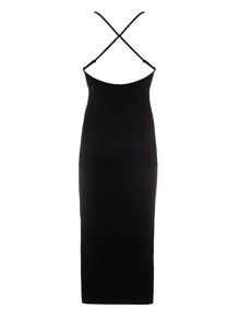 Cottnline Solid Cami Bodycon Dress - Black - View 5