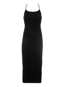 Cottnline Solid Cami Bodycon Dress - Black - View 6
