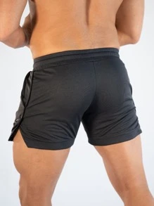 Gym Rark Boyfriend Style Men Drawstring Waist Split Hem Sports Shorts Gym Shorts Jogger Shorts Grey Shorts - Dark Grey - View 2