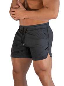 Gym Rark Boyfriend Style Men Drawstring Waist Split Hem Sports Shorts Gym Shorts Jogger Shorts Grey Shorts - Dark Grey - View 3