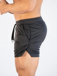 Gym Rark Boyfriend Style Men Drawstring Waist Split Hem Sports Shorts Gym Shorts Jogger Shorts Grey Shorts - Dark Grey - View 5