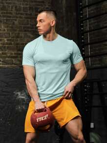 Hombres Camiseta Y Pantalones Cortos Deportivos Sólidos, Traje Atlético, Chándal - Multicolor - Ver 1