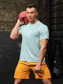 Hombres Camiseta Y Pantalones Cortos Deportivos Sólidos, Traje Atlético, Chándal - Multicolor - Ver 3