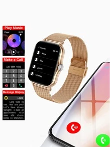 1 pieza Reloj Inteligente cuadrado multifunción con correa de acero inoxidable negro, resistente al agua, con seguimiento de frecuencia cardíaca, sueño y clima, compatible con Android e , incluye 1 pieza de correa de silicona - Negro - Ver 4