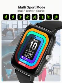 1 pieza Reloj Inteligente cuadrado multifunción con correa de acero inoxidable negro, resistente al agua, con seguimiento de frecuencia cardíaca, sueño y clima, compatible con Android e , incluye 1 pieza de correa de silicona - Negro - Ver 7
