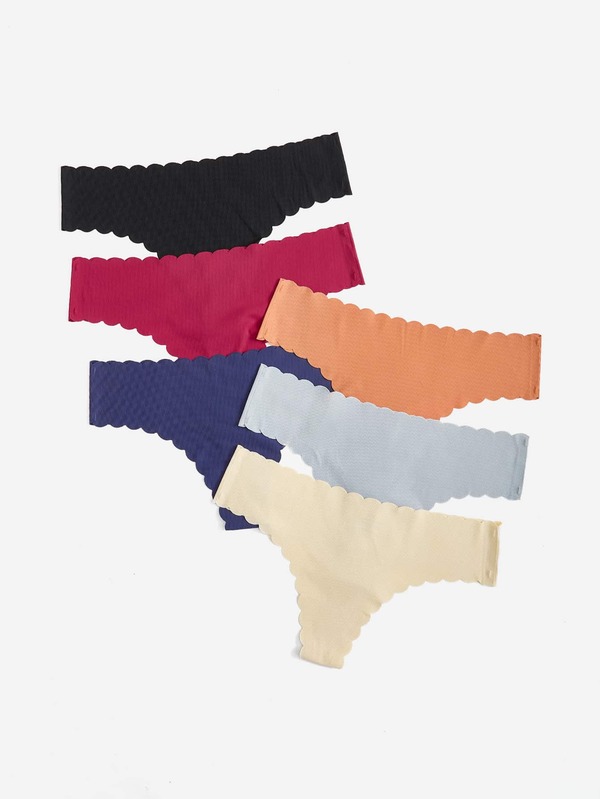 6件素色貝殼邊丁字褲套裝