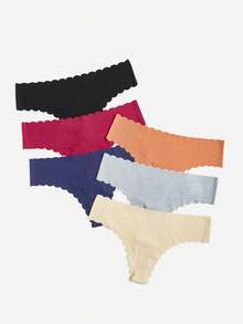 6件素色貝殼邊丁字褲套裝