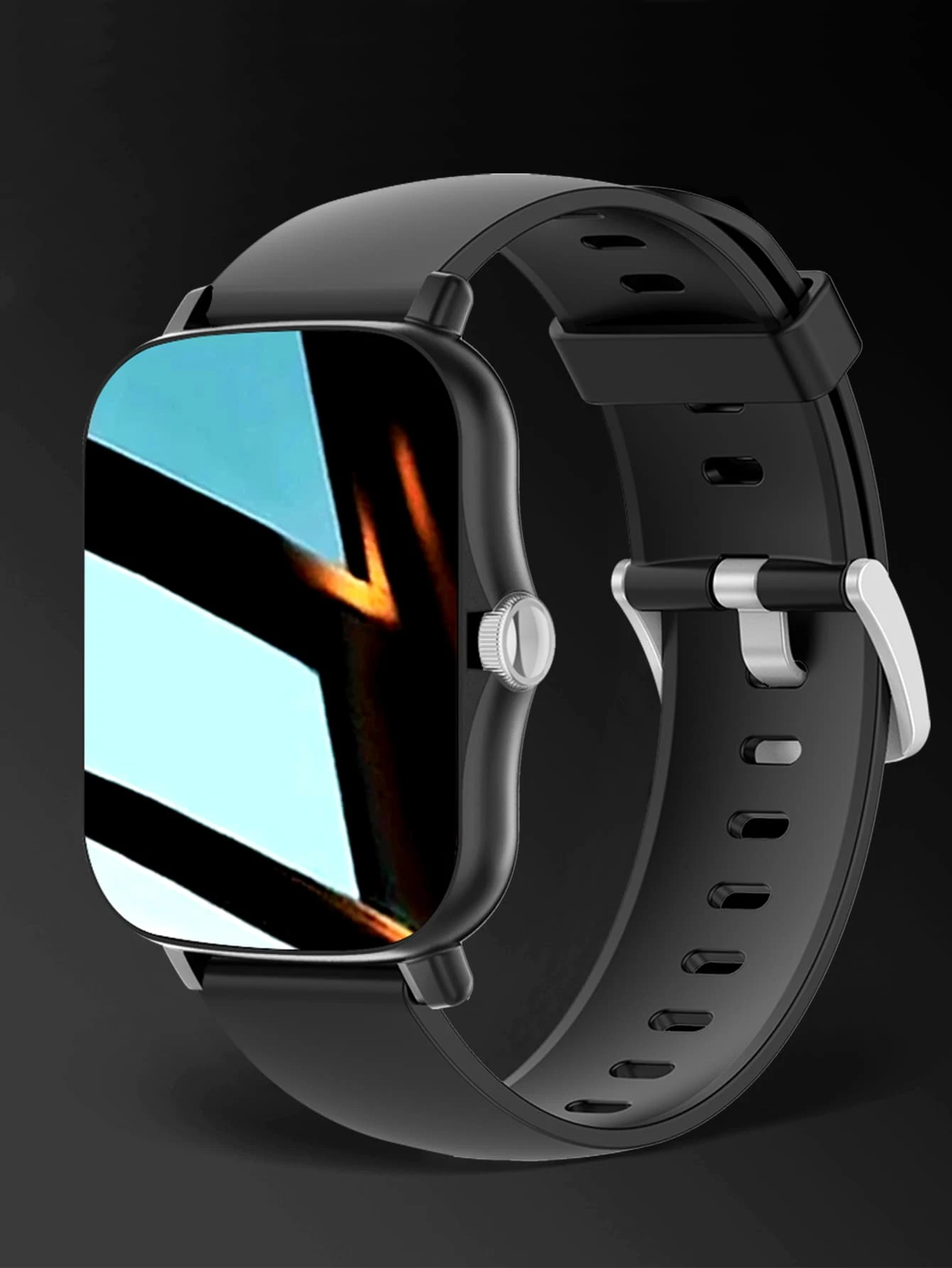 1 pieza Reloj inteligente con esfera cuadrada, resistente al agua, monitoreo de ritmo cardíaco, seguimiento del sueño, con correa de silicona negra, compatible con Android e