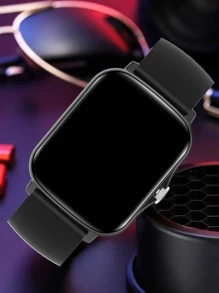 1 pieza Reloj inteligente con esfera cuadrada, resistente al agua, monitoreo de ritmo cardíaco, seguimiento del sueño, con correa de silicona negra, compatible con Android e - Negro - Ver 3